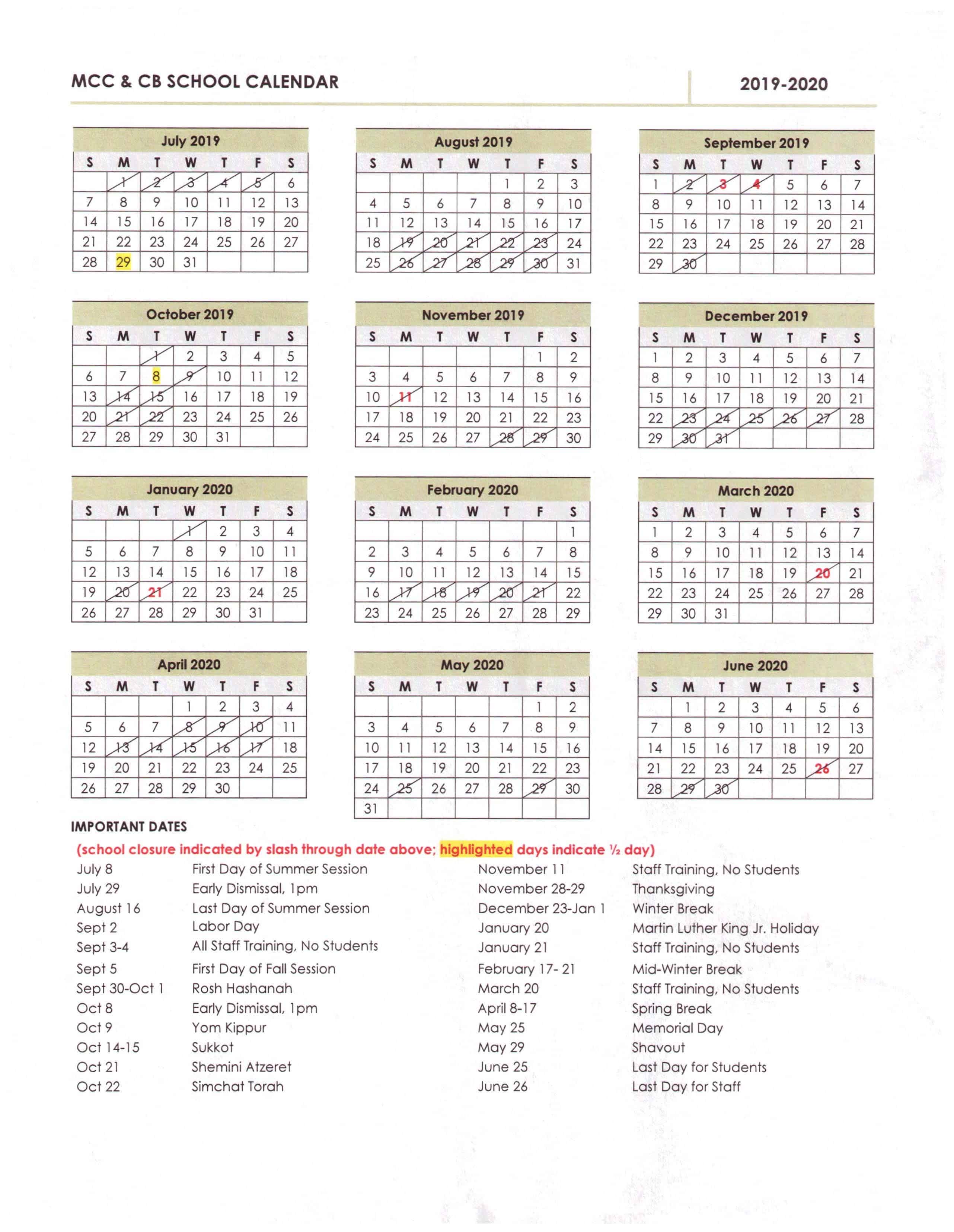 Mcc Academic Calendar Customize and Print